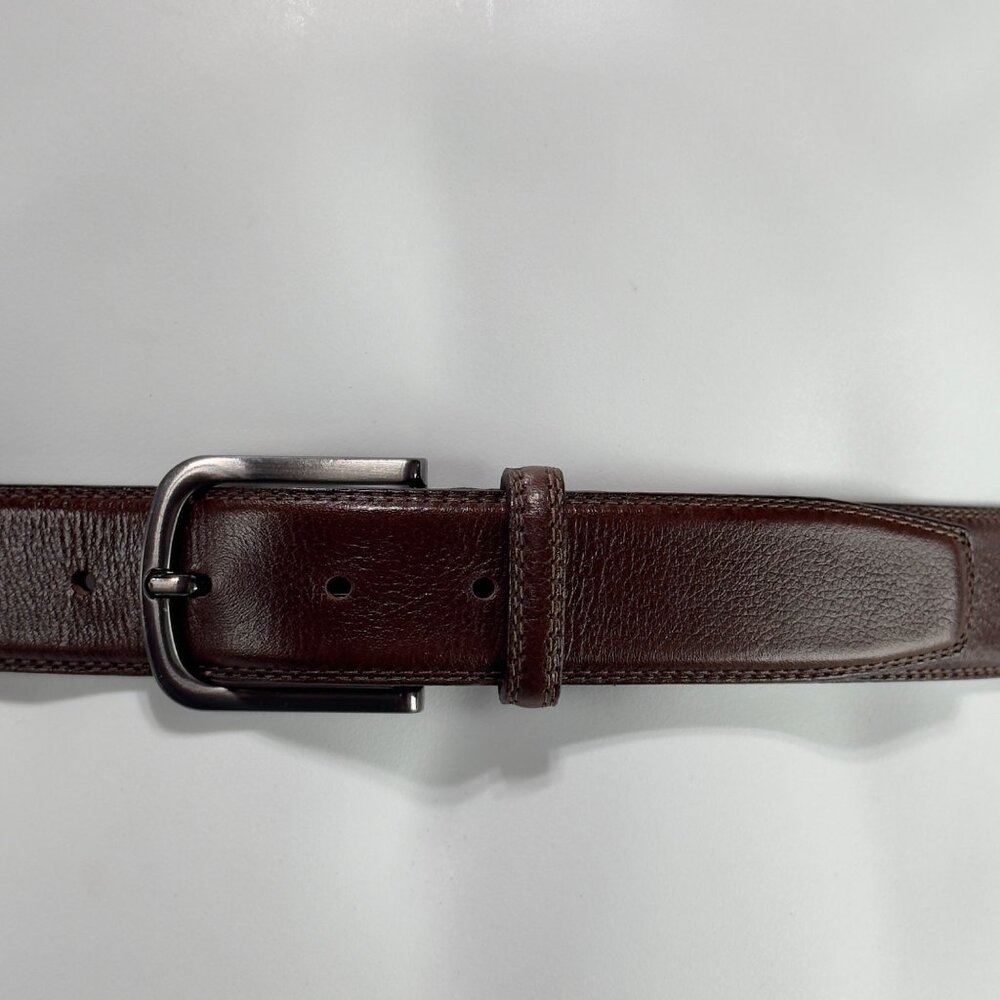 FLAG Ltd Mens Genuine Leather Brown Belt Silver Buckle Adjustable Fit Size 34 - Picture 8 of 9